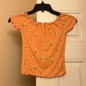 Peach crop top with yellow flowers